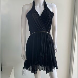 MAJE | Black Halter Short Dress Empire Waist Asymmetrical Chiffon Bottom Size XS